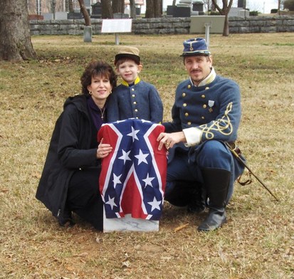 With wife Karen and son Luke laying headstone for ancestor Alfred J. Cash